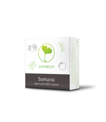 Samurai - sapun cu carbune medicinal si ceai negru, aroma masculina - LUT09 - Luthelo.ro - detalii cutie